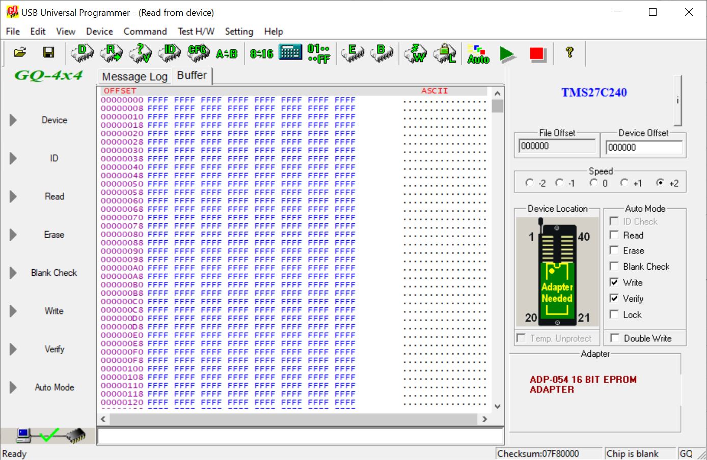 Figure 3: GQ programmer software after writing and verifying a microcode ROM